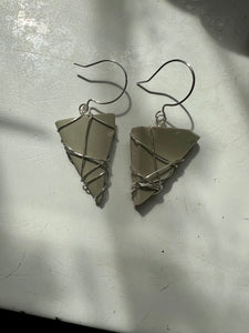 Recycled Green Pottery & Silver Dangles