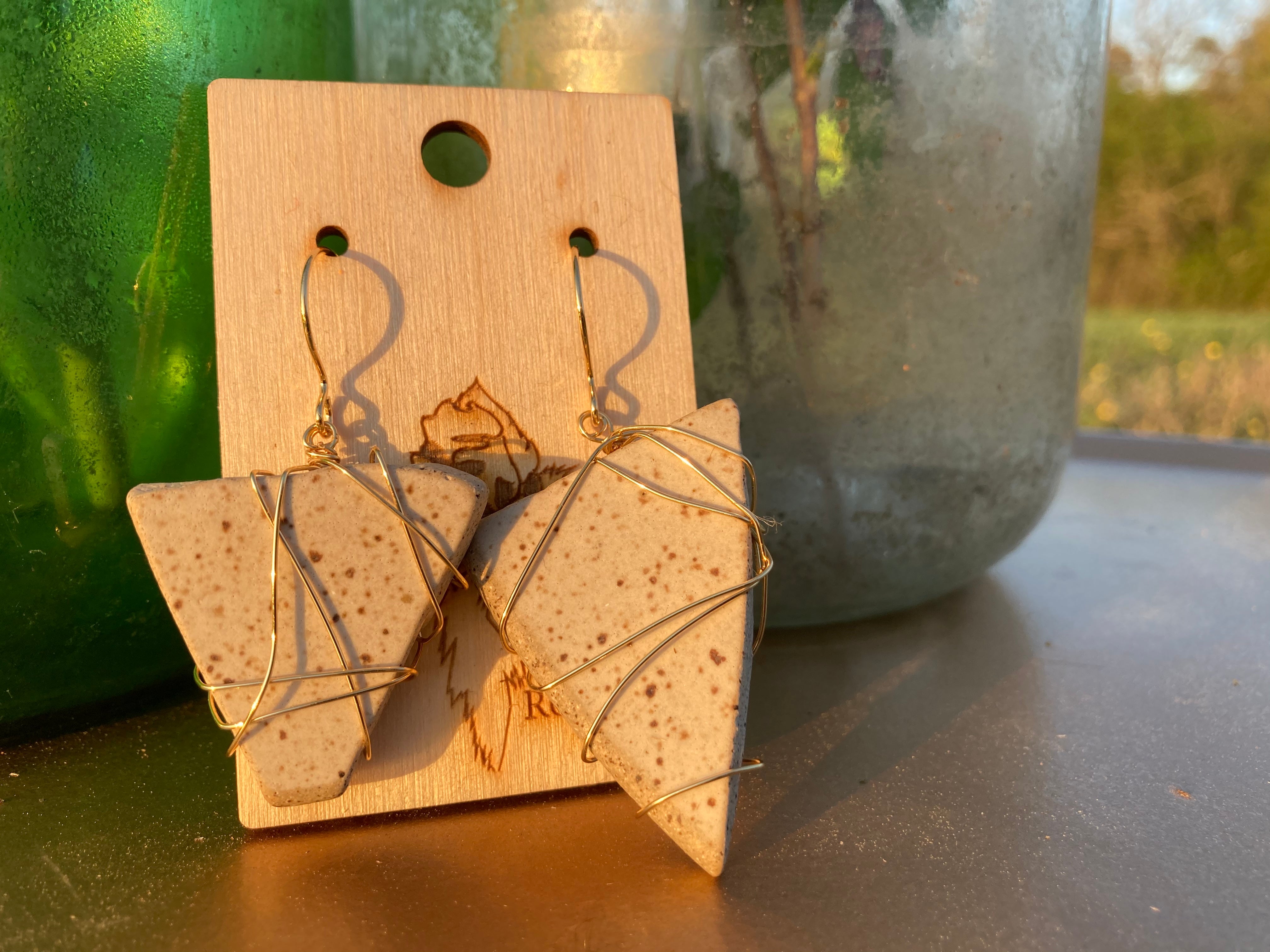 Recycled Pottery & Gold Dangles