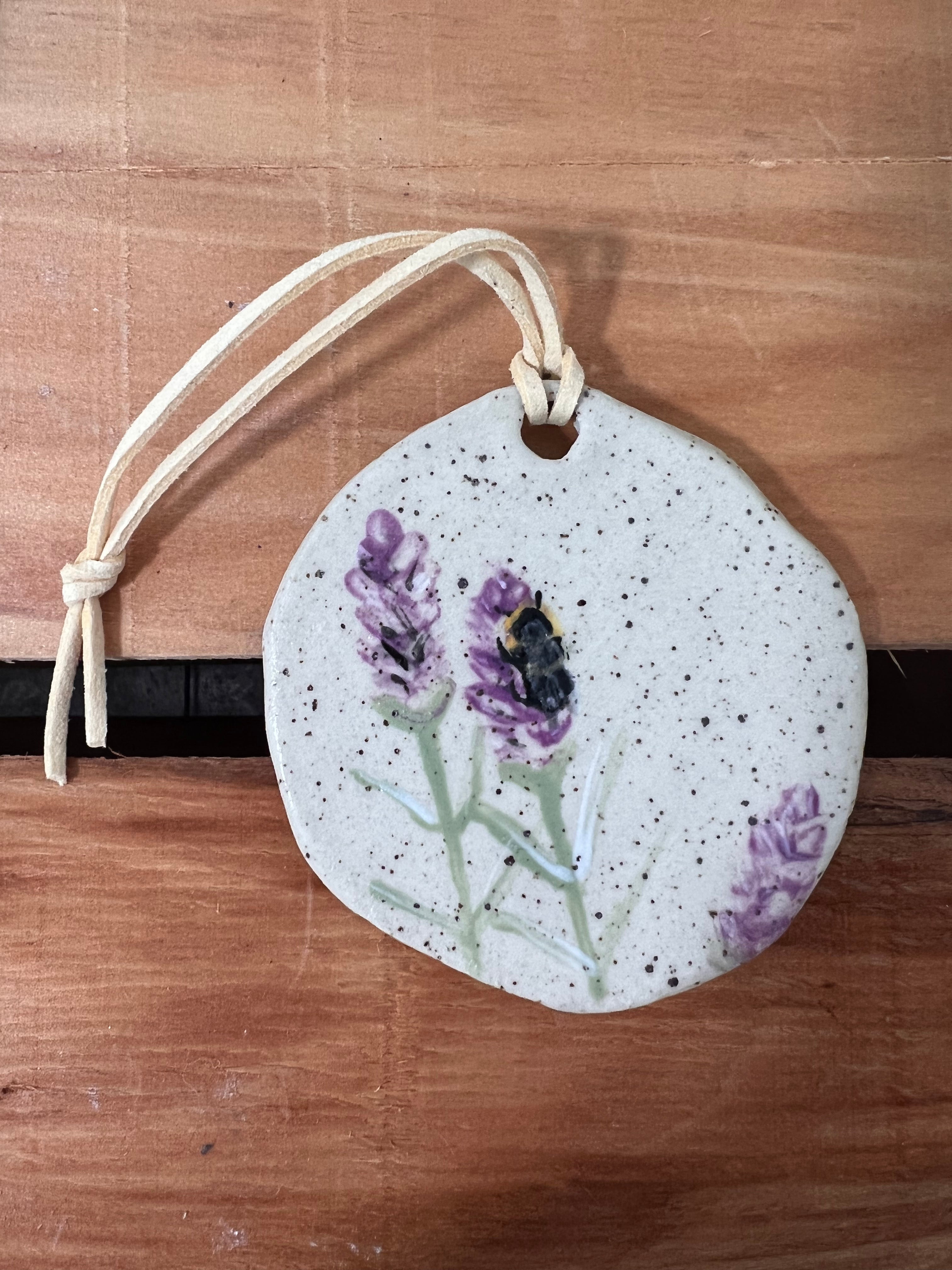 Hand-Painted Ornament - Bee & Lavender